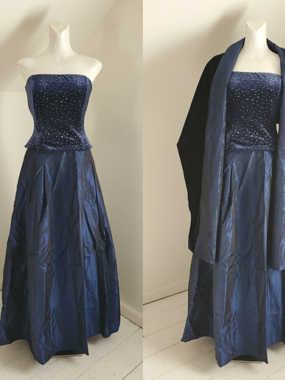 90s Vintage Scott McClintock Starry Night Sky Strapless Prom Dress Set